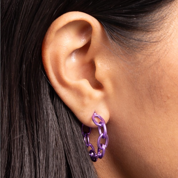 Purple Chrome Chain Link Earrings - Picture 2 of 2
